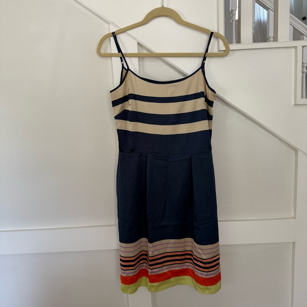 Daniel Cremieux Navy and Multicolor Stripe Midi Dress size 4